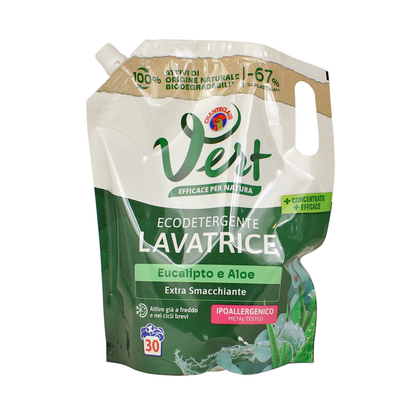 CHANTECLAIR VERT LAVATRICE DETERSIVO ECODETERGENTE EUCALIPTO e ALOE EXTRA SMACCHIANTE BUSTA 30 LAVAGGI 1200 ML 