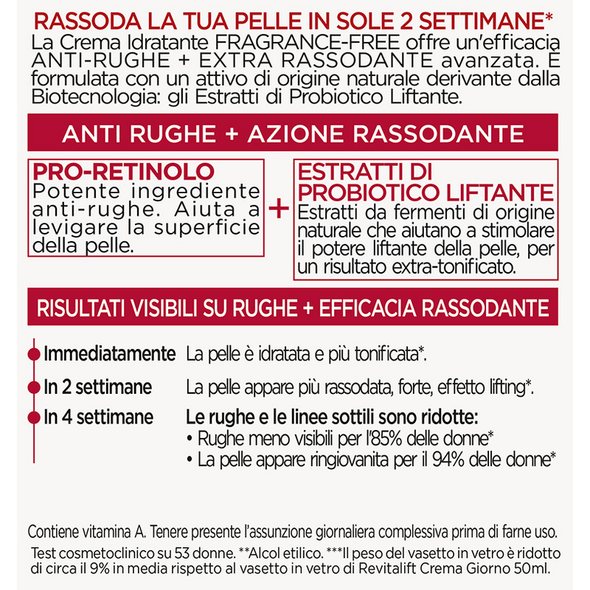 L'OREAL REVITALIFT CREMA IDRATANTE FRAGRANCE FREE ANTI RUGHE EXTRA RASSODNATE 50 ML 