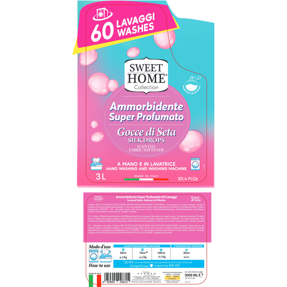 SWEET HOME AMMORBIDENTE SUPER PROFUMATO GOCCE DI SETA 60 LAVAGGI 3 LITRI