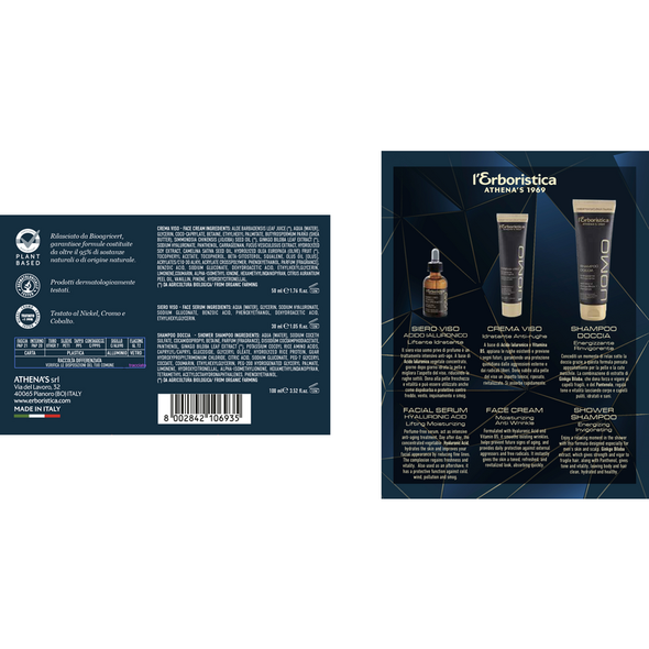 L'ERBORISTICA COFANETTO UOMO BEAUTY CASE + SIERO VISO ACIDO IALURONICO LIFTANTE IDRATANTE 30 ML + CREMA VISO IDRATANTE ANTIIRUGHE TUBO 50 ML + SHAMPOODOCCIA ENERGIZZANTE RINVIGORENTE TUBO 100 ML   