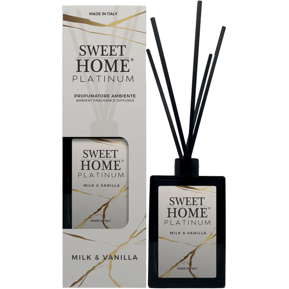 SWEET HOME COLLEZIONE PLATINUM CONFEZIONE PROFUMATORE AMBIENTE A BASTONCINI MILK & VANILLA 500 ML