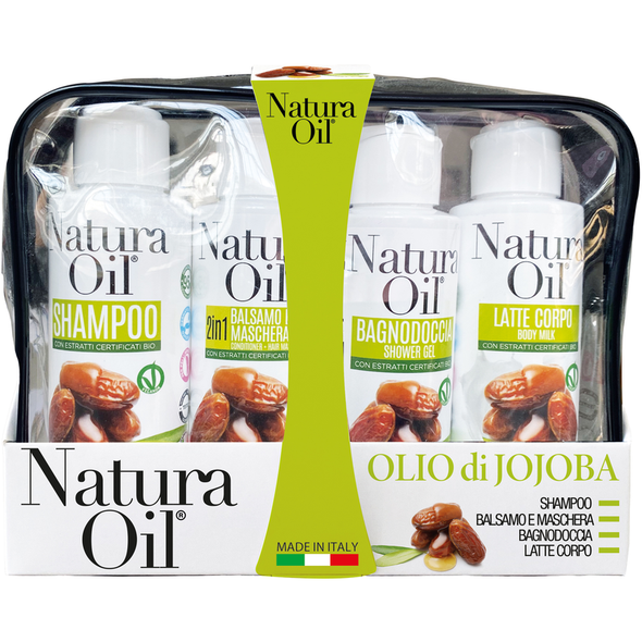 NATURA OIL CONFEZIONE OLIO JOJOBA SHAMPOO + BALSAMO E MASCHERA 2 IN 1 + BAGNO DOCCIA + LATTE CORPO 100 ML