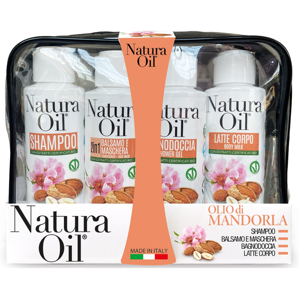 NATURA OIL CONFEZIONE OLIO MANDORLA SHAMPOO + BALSAMO E MASCHERA 2 IN 1 + BAGNO DOCCIA + LATTE CORPO 100 ML
