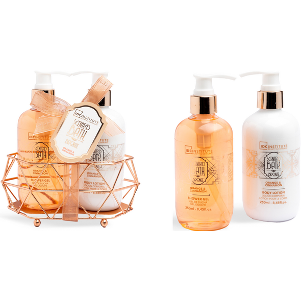 IDC INSTITUTE COFANETTO CESTINO BRONZE ORANGE & CINNAMON SET BAGNO 2 PEZZI; SHOWER GEL 250 ML - BODY LOTION 250 ML 