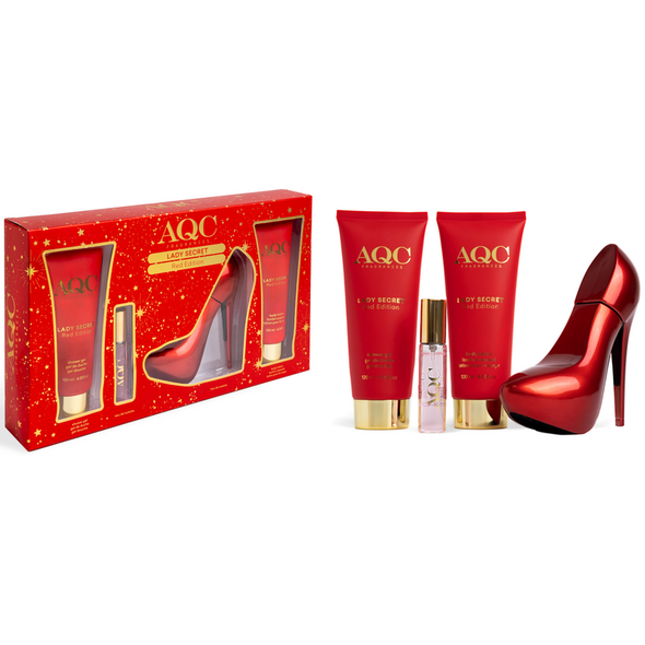 AQC COFANETTO LADY SECRET RED 4 PEZZI: SHOWER GEL 120 ML - BODY LOTION 120 ML - PERFUME 100 ML - PERFUME 15 ML 