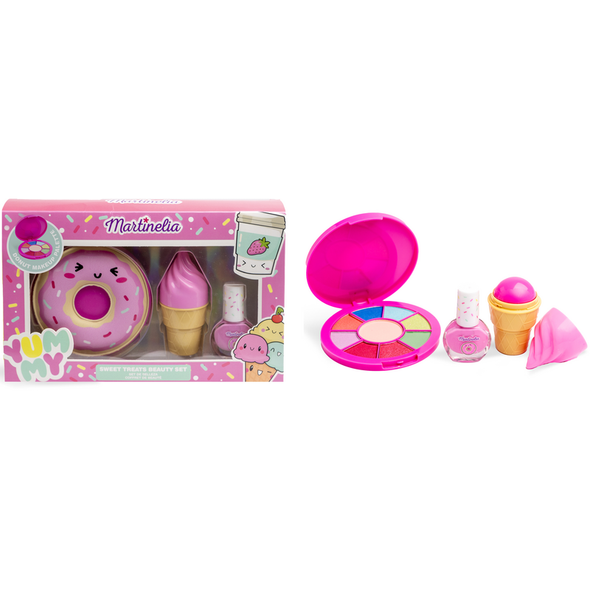 MARTINELIA SWEET TREATS BEAUTY SET: SQUISHY EYESHADOW PALETTE 9 COLORI - NAIL POLISH - ICE CREAM LIP BALM