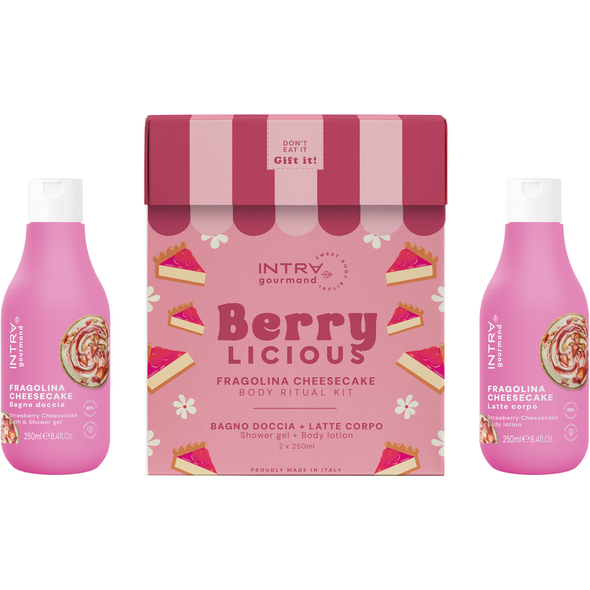 INTRA COFANETTO BERRY LICIOUS; BAGNODOCCIA FRAGOLINA CHEESECAKE 250 ML + LATTE CORPO FRAGOLINA CHEESCAKE 250 ML