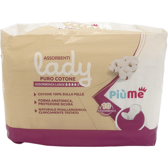 PIUME LADY ASSORBENTI PURO COTONE ANATOMICO ASSORBENZA LARGE 10 PEZZI