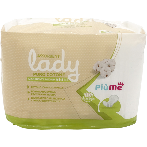 PIUME LADY ASSORBENTI PURO COTONE ANATOMICO ASSORBENZA MEDIUM 10 PEZZI