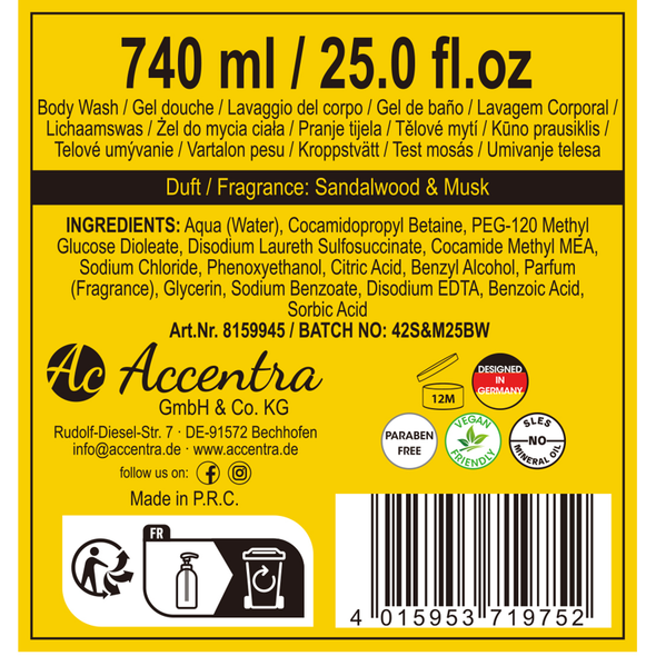 ACCENTRA TOOLKIT BAGNOSCHIUMA UOMO IN FLACONE TANICA PROFUMAZIONE SANDALO E MUSCHIO 740 ML  