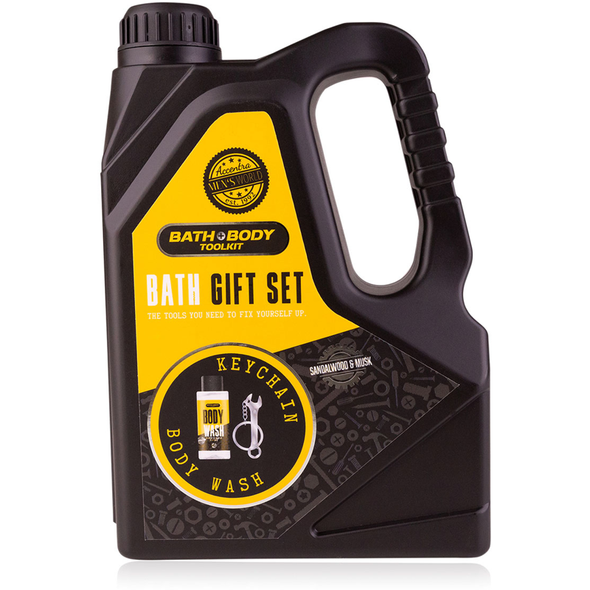 ACCENTRA MEN TOOLKIT CONFEZIONE DA BAGNO UOMO; PORTACHIAVI + BAGNOSCHIUMA 100 ML. PROFUMAZIONE SANDALO E MUSCHIO