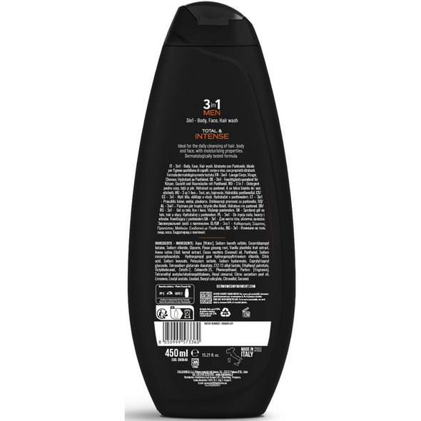 DERMOMED DOCCIA GEL MEN 3in1 BODY, FACE, HAIR TOTAL & INTENSE 450 ML