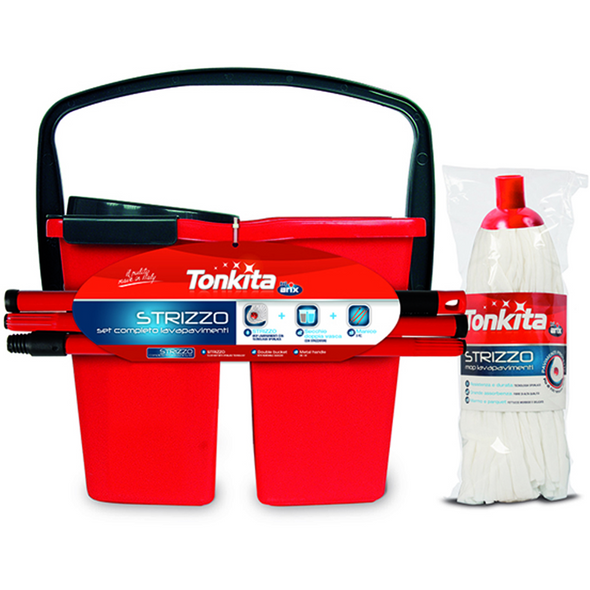 TONKITA STRIZZO SET COMPLETO LAVAPAVIMENTI, SECCHIO, FIOCCO, MANICO