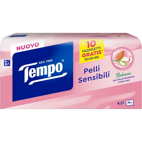 TEMPO FAZZOLETTI PELLI SENSIBILI BALSAMO 4 VELI BOX 80 PEZZI