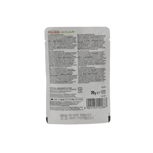 ALMO NATURE GATTO  ANTI HAIRBALL BUSTA CON MANZO 70 grammi 