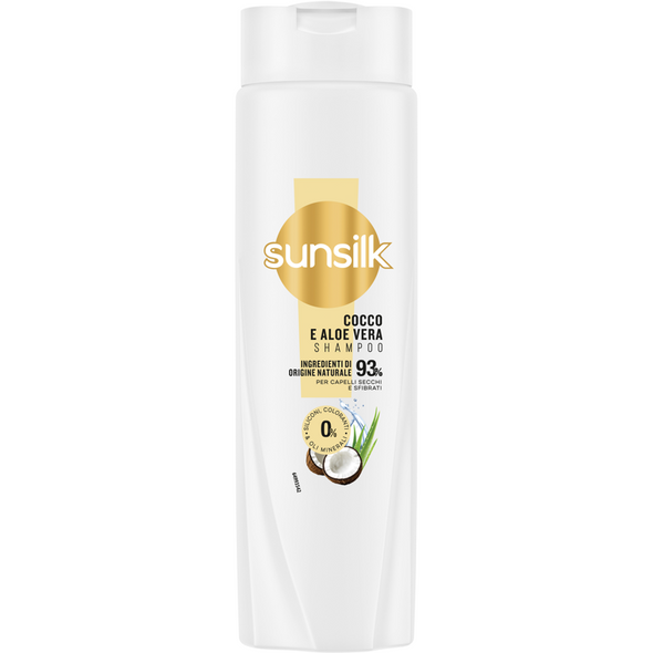 SUNSILK SHAMPOO COCCO e ALOE - 0% SILICONI, COLORANTI E OLI MINERALI - 93% INGREDIENTI ORIGINE NATURALE - 250 ML