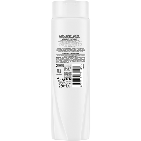 SUNSILK SHAMPOO COCCO e ALOE - 0% SILICONI, COLORANTI E OLI MINERALI - 93% INGREDIENTI ORIGINE NATURALE - 250 ML