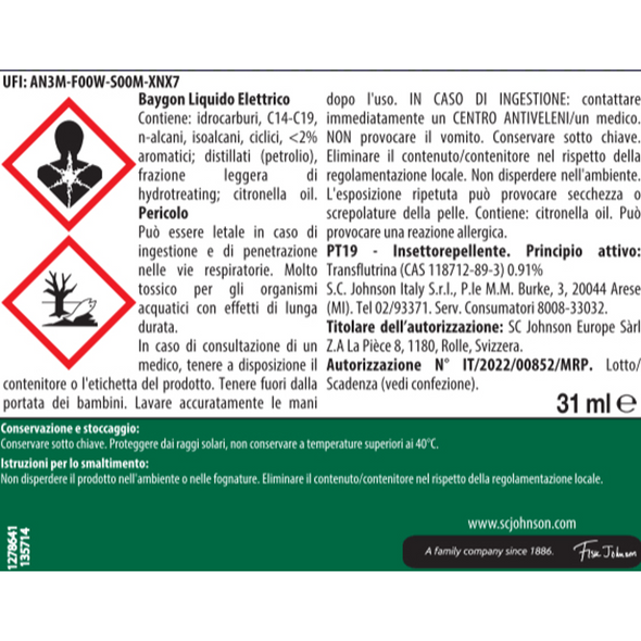 BAYGON LIQUIDO ELETTRICO DIFFUSORE + RICARICA MOSCHE E ZANZARE 360 ORE