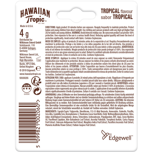 HAWAIIAN TROPIC HYDRATING PROTECTION LIP BALM SICK SPF30 4 ML