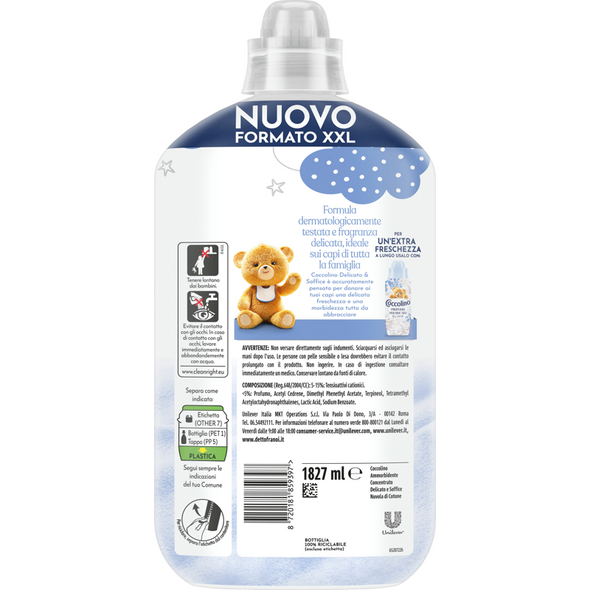 COCCOLINO AMMORBIDENTE CONCENTRATO DELICATO & SOFFICE NUVOLA DI COTONE 87 LAVAGGI 1827 ML