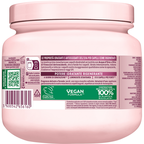 GARNIER ULTRA DOLCE IDRATAZIONE D'UVA MASCHERA RIGENERANTE INTENSA CAPELLI DISIDRATATI 340 ML