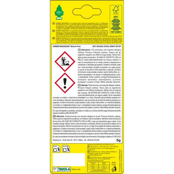 ARBRE MAGIQUE CLASSIC MONO BLACK PINE PROFUMO PER AUTO