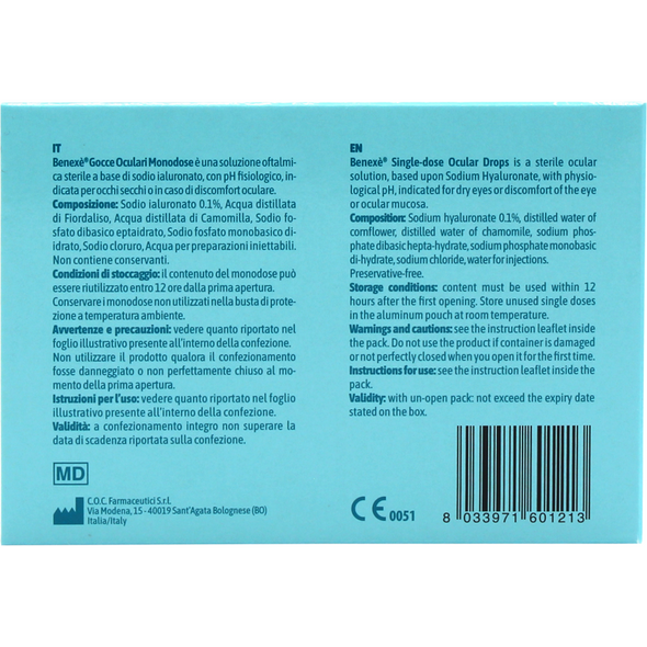 BENEXE' GOCCE OCULARI MONODOSE IDRATANTI E LUBIRIFCANTI 10 FLACONCINI DA 0,5 ML