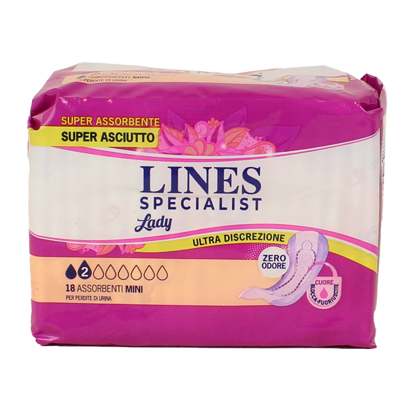 LINES SPECIALIST MINI 18 PEZZI ANTI-ODORE CON BARRIERE LATERALI ASSORBENTI - DISPOSITIVO MEDICO  CE CLASSE 1