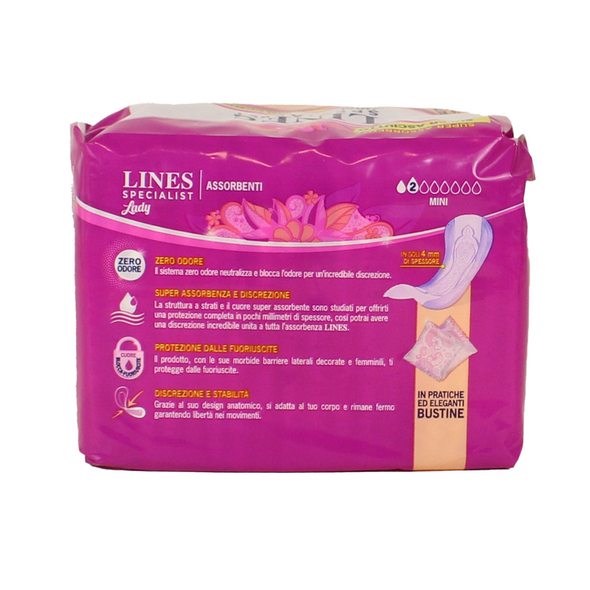 LINES SPECIALIST MINI 18 PEZZI ANTI-ODORE CON BARRIERE LATERALI ASSORBENTI - DISPOSITIVO MEDICO  CE CLASSE 1