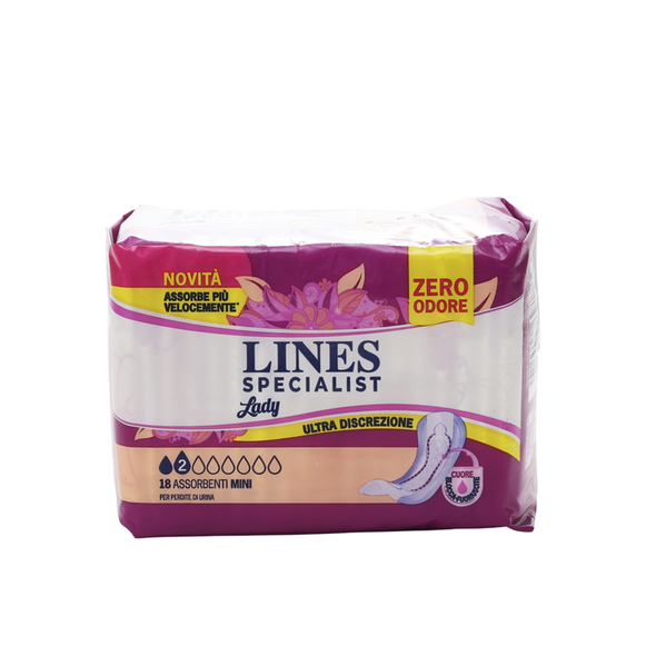 LINES SPECIALIST MINI 18 PEZZI ANTI-ODORE CON BARRIERE LATERALI ASSORBENTI - DISPOSITIVO MEDICO  CE CLASSE 1