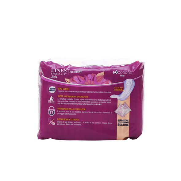 LINES SPECIALIST MINI 18 PEZZI ANTI-ODORE CON BARRIERE LATERALI ASSORBENTI - DISPOSITIVO MEDICO  CE CLASSE 1