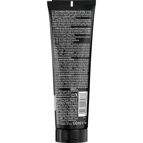 SYOSS COLOR GLAZE MASCHERA COLORANTE NERO TUBO DURATA FINO A 8 LAVAGGI 130 ML
