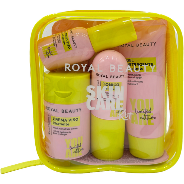 ROYAL BEAUTY TRAVEL KIT IDRATANTE CON VITAMINA C CONTENENTE: 1 BEAUTY, 1 CREMA IDRATANTE DA 50 ML, 1 TONICO DA 50 ML, 1 GEL DETERGENTE DA 100 ML, 1 SIERO VISO
