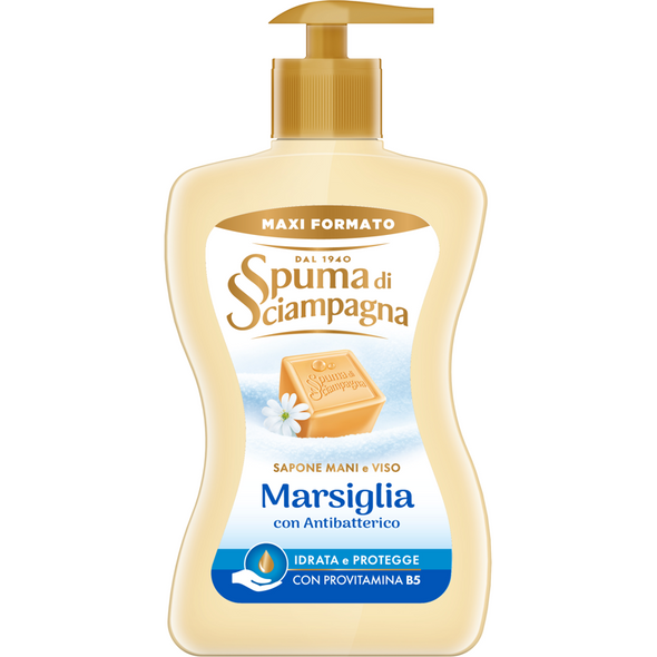 SPUMA DI SCIAMPAGNA SAPONE MANI e VISO MARSIGLIA CON ANTIBATTERICO 430 ML  