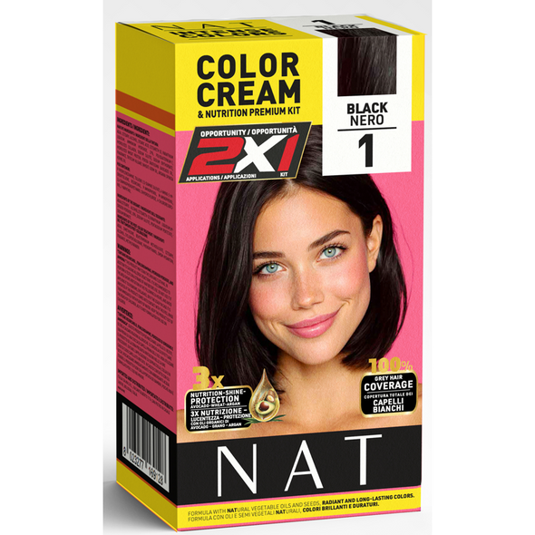 NAT COLOR CREAM FORMULA VEGETALE KIT 2x1 COLORE NERO 1