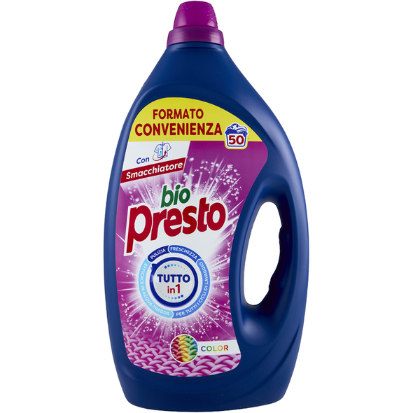 BIO PRESTO DETERSIVO LIQUIDO BUCATO LAVATRICE TUTTO IN 1 COLOR 50 LAVAGGI 2250 ML 