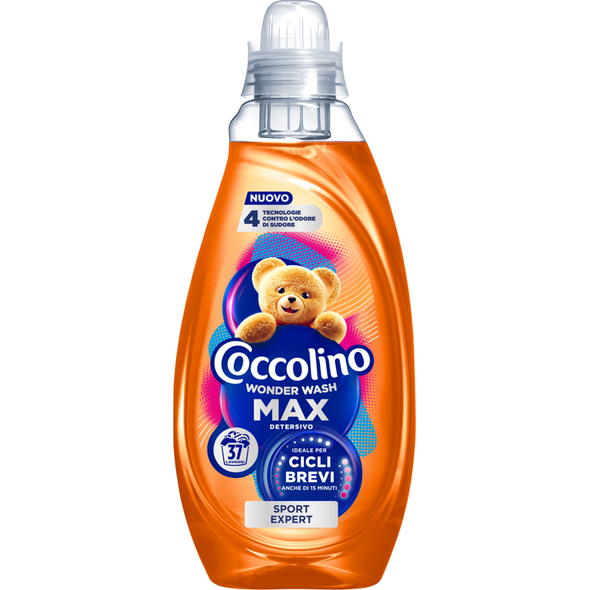 COCCOLINO WONDER WASH DETERSIVO LIQUIDO LAVATRICE CICLI BREVI SPORT EXPERT 37 LAVAGGI 1480 ML