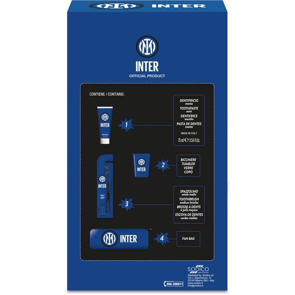 INTER COFANETTO; SPAZZOLINO + DENTIFRICIO MENTA 75 ML + BICCHIERE + ASTUCCIO