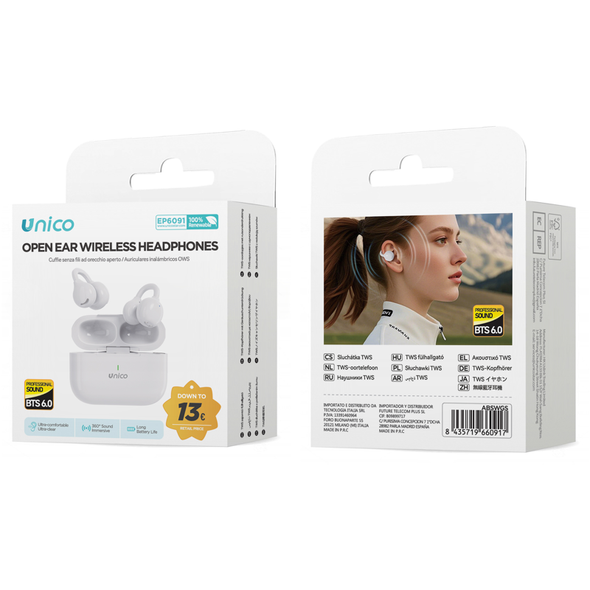 UNICO AURICOLARI BLUETOOTH CLIP-ON OWS 300 MAH (CON CAVO A-C 0,3 M) BIANCO