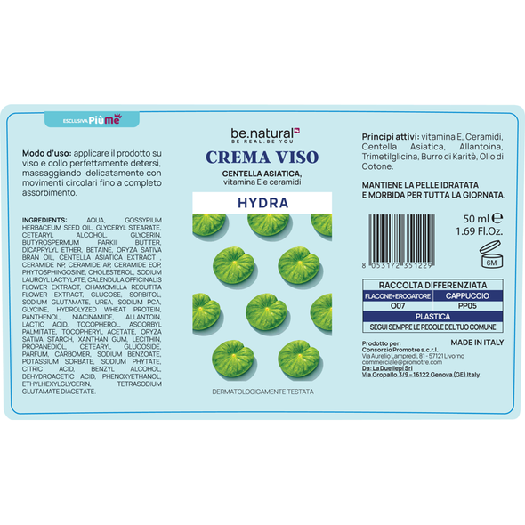 BE.NATURAL CREMA VISO GIORNO HYDRA CON CENTELLA ASIATICA 50 ML
