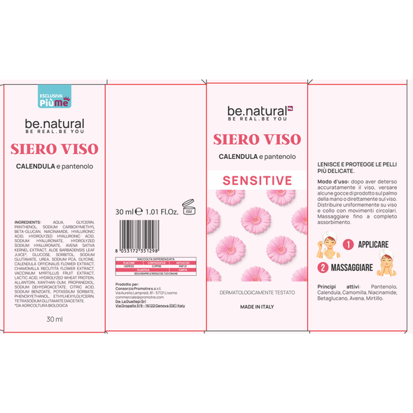 BE.NATURAL SIERO VISO SENSITIVE CON CALENDULA E PANTENOLO 30 ML