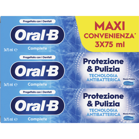 ORAL B DENTIFRICIO COMPLETE PROTEZIONE & PULIZIA 3 PEZZI DA 75 ML  