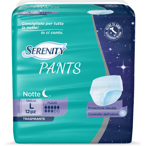SERENITY PANTS NOTTE TRASPIRANTE TAGLIA L MAXI 12 PEZZI DISPOSITIVO MEDICO CE DI CLASSE 1
