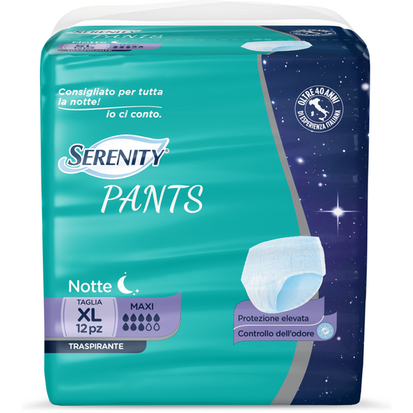 SERENITY PANTS NOTTE TRASPIRANTE TAGLIA XL MAXI 12 PEZZI DISPOSITIVO MEDICO CE DI CLASSE 1