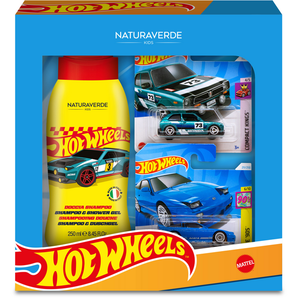 NATURAVERDE KIDS COFANETTO HOT WHEELS: SET 2 MACCHININE + DOCCIASHAMPOO 250 ML 