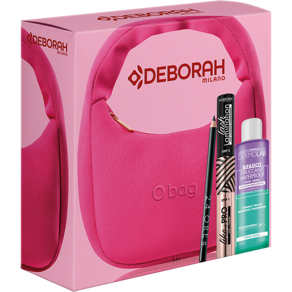 DEBORAH CONFEZIONE BORSA O'BAG COLORE FUCHSIA SIZE 20x20 + MASCARA LIKE A PRO DUO + MATITA OCCHI 24 ORE N.251 NERO + STRUCCANTE BIFASICO DERMOLAB 50 ML