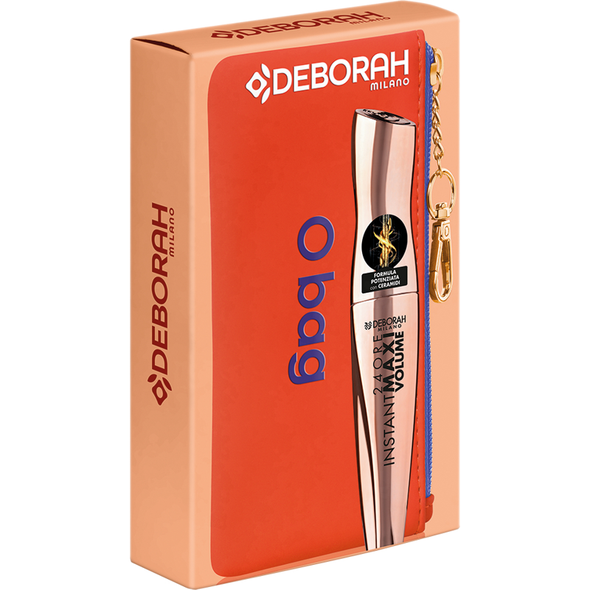 DEBORAH CONFEZIONE ASTUCCIO GOMMATO SIZE 16x18 ARANCIO/BLU + MASCARA 24ORE INSTANT MAXI VOLUME