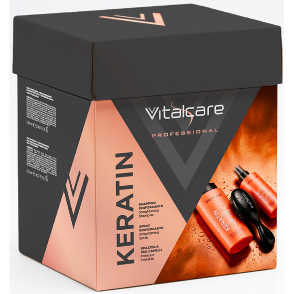 VITALCARE COFANETTO KERATIN PROFESSIONAL SHAMPOO 250 ML + SPRAY 125 ML + SPAZZOLA CAPELLI   