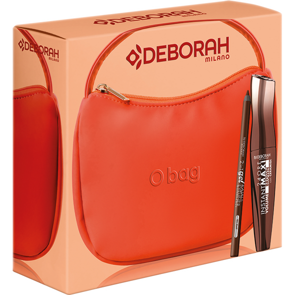 DEBORAH CONFEZIONE BORSA O'BAG COLORE ARANCIO SIZE 19x17 + MASCARA 24 ORE INSTANT BROWN + MATITA 2in1 03 BROWN MAT