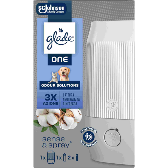 GLADE ONE SENSE&SPRAY BASE CON SENSORE DI MOVIMENTO + 1 RICARICA 10 ML PET ODOUR SOLUTIONS